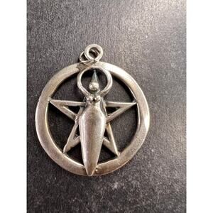 Sterling Silver Goddess Pentagram Pendant Dead Stock Vintage Pagan Wiccan